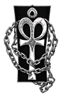 Chains wrapping around the arm with a ankh in the center of the forearm  tattoo design idea