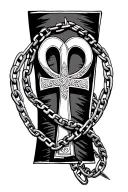 Chains wrapping around the arm with a ankh in the center of the forearm  tattoo design idea
