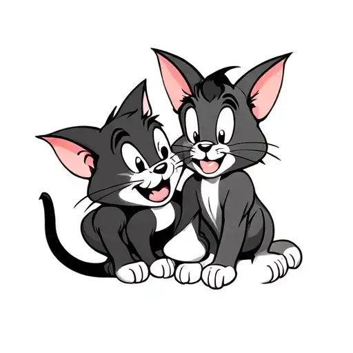 Create a Tom & Jerry couple tattoo in a minimalist and romantic design tattoo design idea