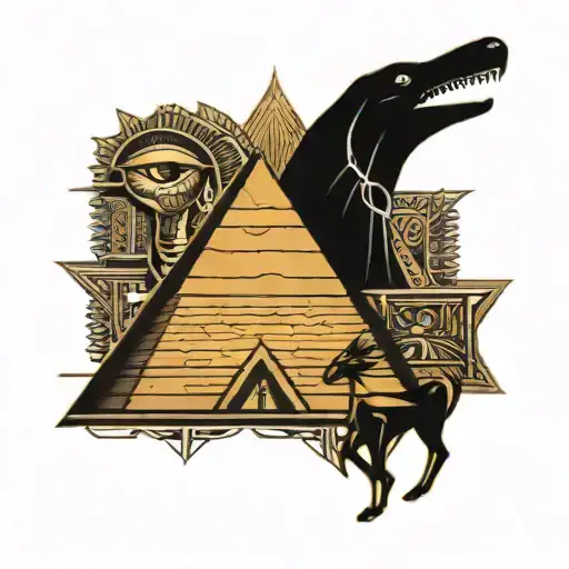 Pyramids of Egypt with Anubis and Eye of Ra tattoo design idea