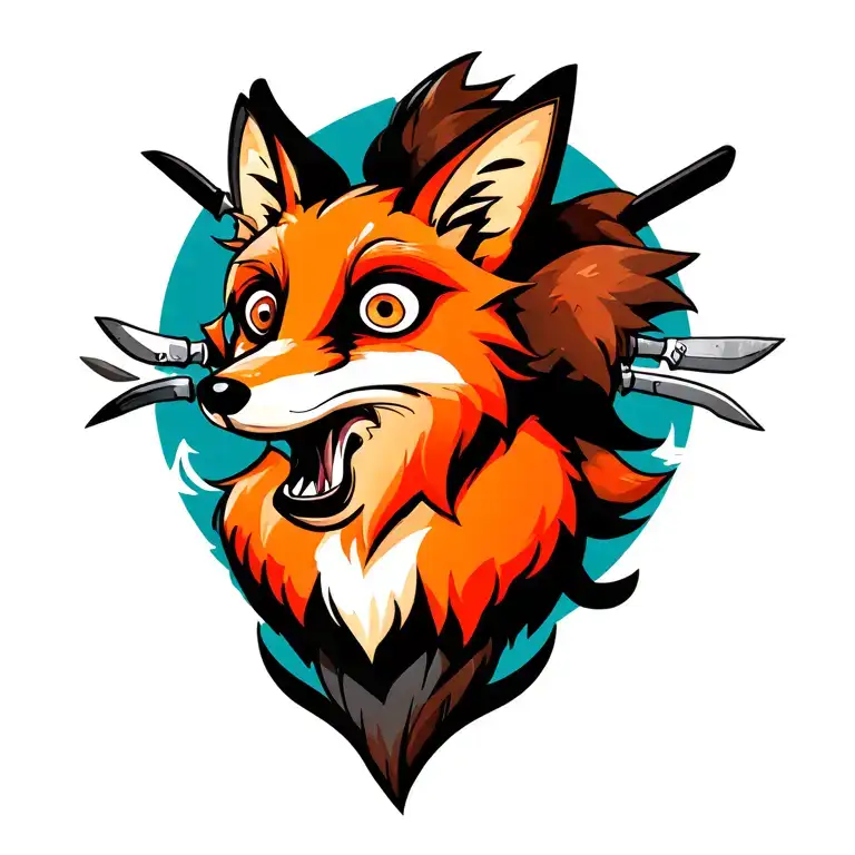 fox with three mouths with blades coming out and six eyes tattoo design idea