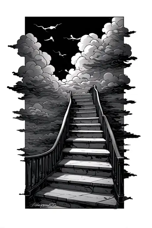 dark stairway with clouds tattoo design idea