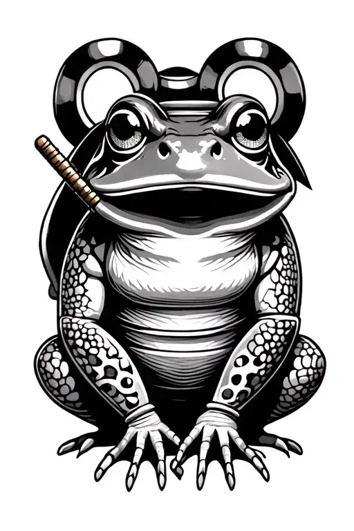 Frog in Samurai Style, Japanese, a pocket operator in the hand, frog itself should also have tattos tattoo design idea