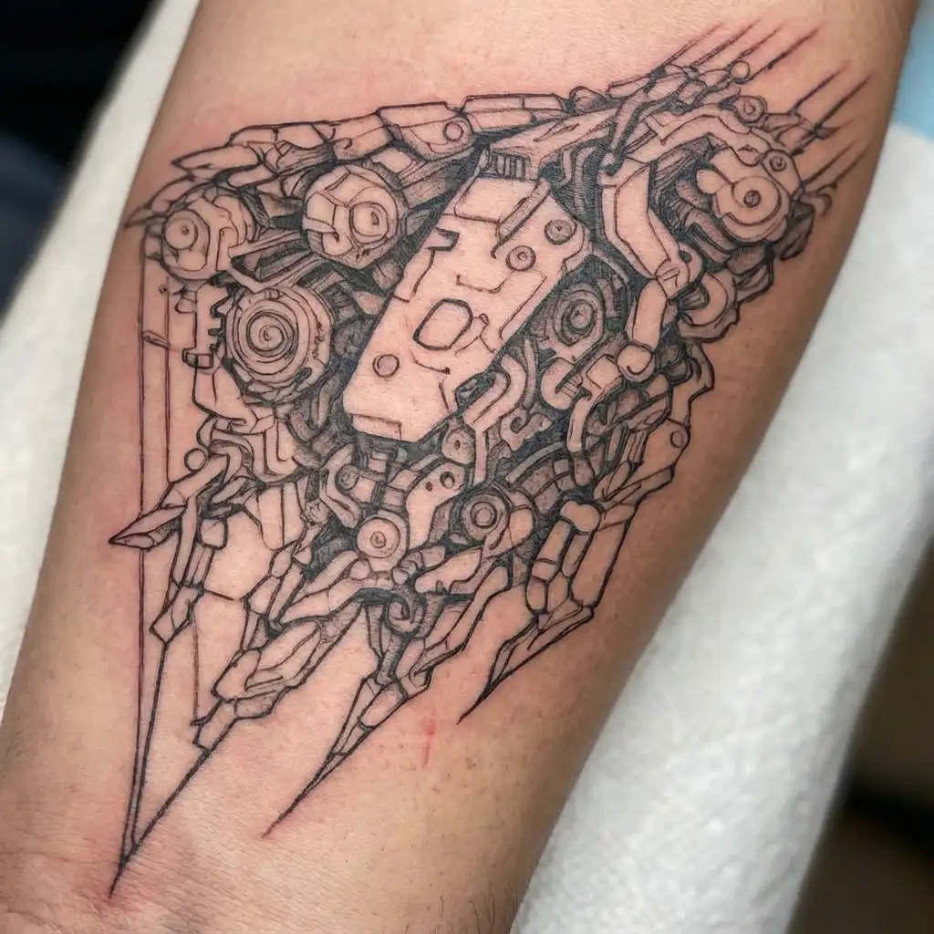faded robotic tattoo on forearm tattoo design idea