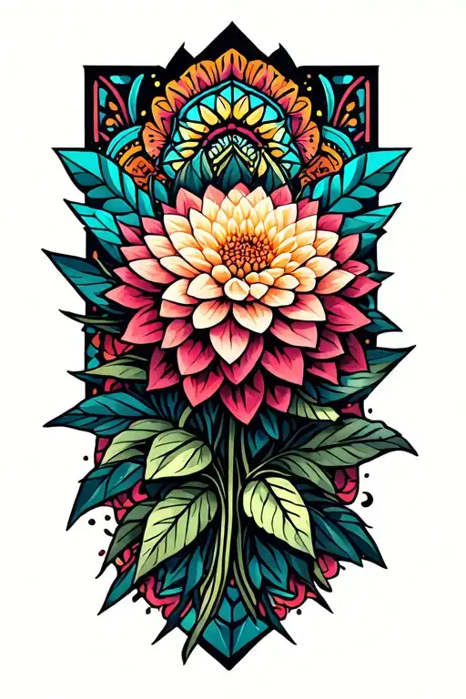 dahlia and mandala design incorporating geometric aspects tattoo design idea