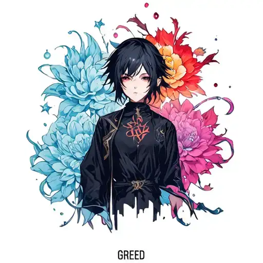 "GREED" re:zero character natsuki subaru tattoo design idea