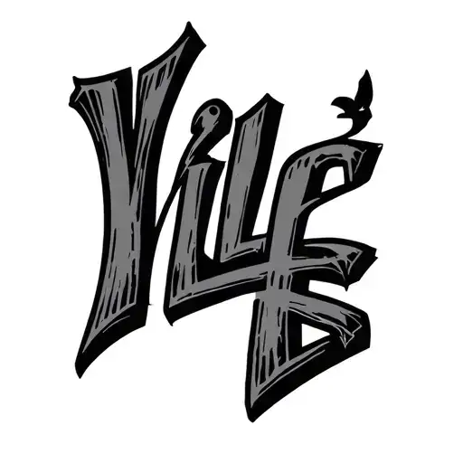 middle neck tatto that says "Ville" in negative shading skinny but tall fonts simple tattoo design idea