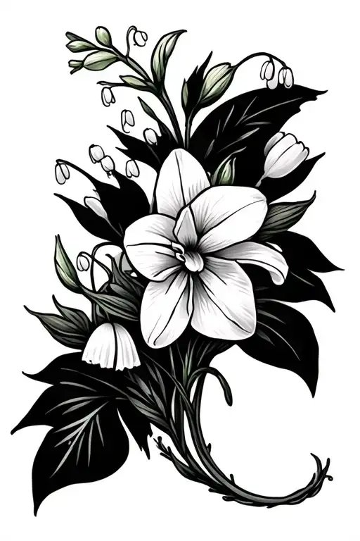 Lily-of-the-valley, Hawthorne flowers starting at the wrist going up into daffodil and the jonquil flowers end elbow tattoo design idea