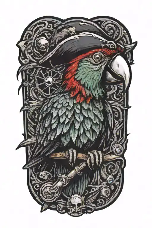 parrot with pirate hat and eye patch  tattoo design idea