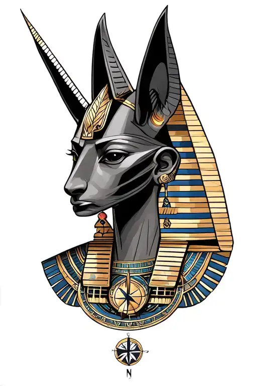 Anubis egypcian god, zeus, Poseidon, amun ra, aries, compass tattoo design idea