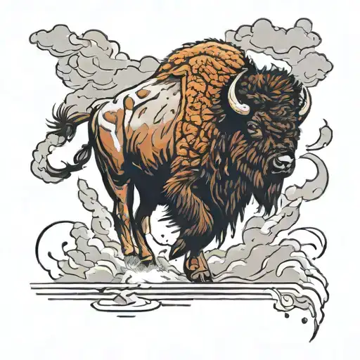 bison walking through storm tattoo design idea