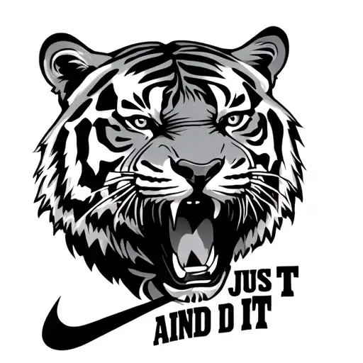 tiger head with text JUST DO IT AND Nike swoosh logo tattoo design idea