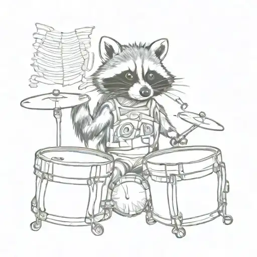 Raccoon playing the drum set tattoo design idea