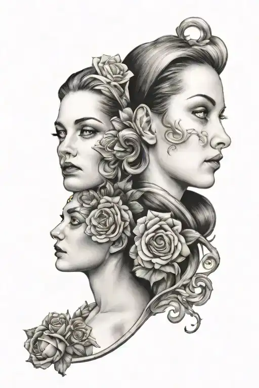 gemini sisters facing tattoo design idea