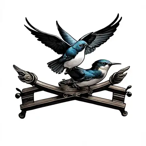 sextant with two swallows  tattoo design idea