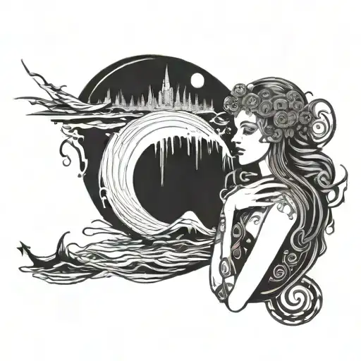 lady of the lake and the circles of hell tattoo design idea