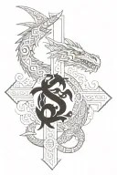 Aztec dragon wrapping around a cross  tattoo design idea
