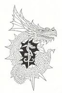 Aztec dragon wrapping around a cross  tattoo design idea