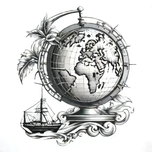 simple cruise ship globe surrounded tattoo design idea