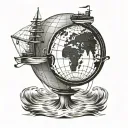 simple cruise ship globe surrounded tattoo design idea