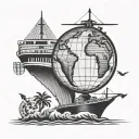 simple cruise ship globe surrounded tattoo design idea