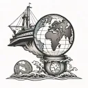 simple cruise ship globe surrounded tattoo design idea