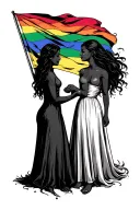 pride flag lesbian couple holding hands tattoo design idea