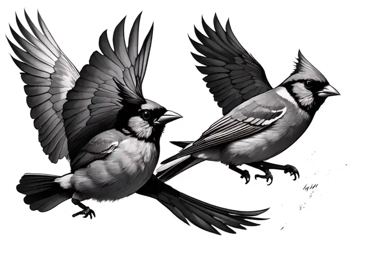2 cardinal birds flying away tattoo design idea