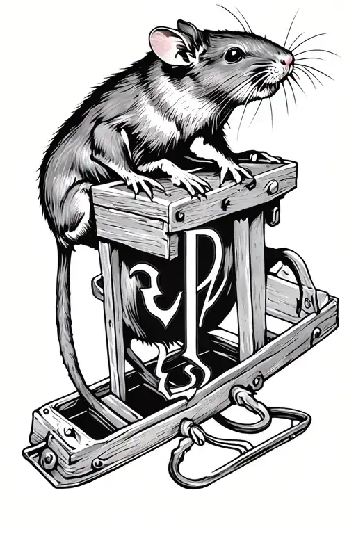 rat in a mouse trap with symbol of lies tattoo design idea