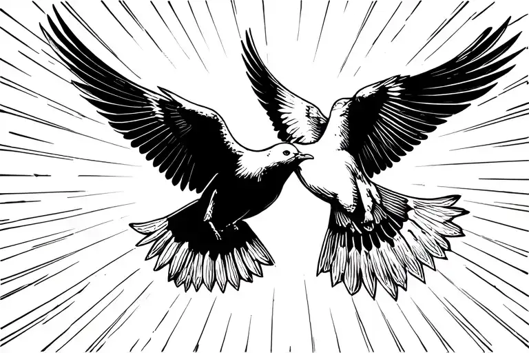 two doves flying towards bright light rays coming tattoo design idea