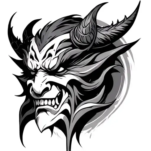 tribal face demon tattoo design idea