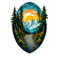 Road winding trees mountain range tattoo design idea