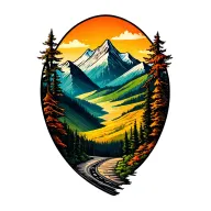 Road winding trees mountain range tattoo design idea