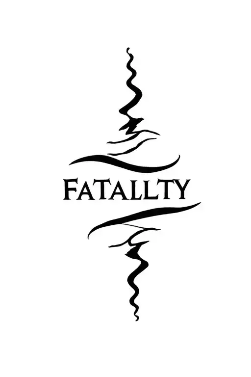 word 'Fatality' written vertically interrwined black tattoo design idea