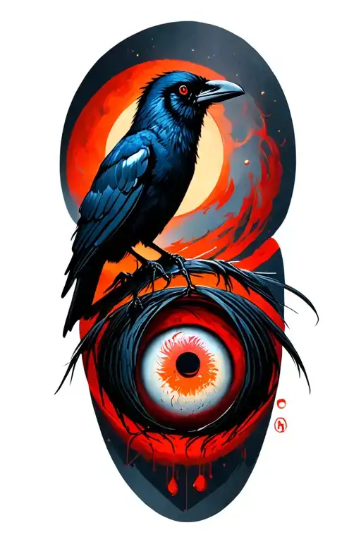 Itachi Mangekyo Sharingan with a crow perched tattoo design idea