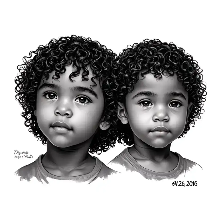 Outline of a woman with curly shoulder length hair symbolizing care love for a child boy with the discreet date 04/26/2016 tattoo design idea