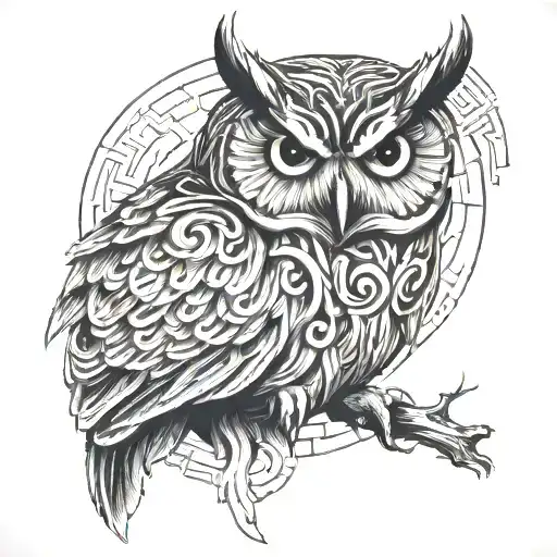 owl in a labyrinth tattoo design idea
