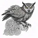 owl in a labyrinth tattoo design idea