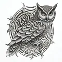 owl in a labyrinth tattoo design idea