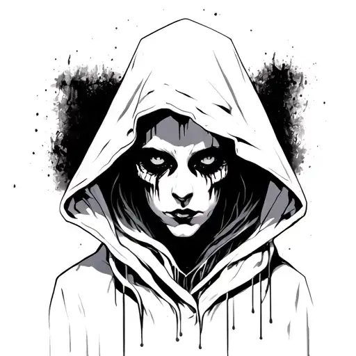 hooded shadow figure. Goth, Santa Madre vibes, expressing loneliness, sadness, torment, depression ANGER tattoo design idea