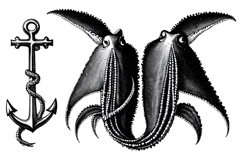 stingrays with anchor intertwined with cross incorporated tattoo design idea