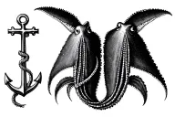 stingrays with anchor intertwined with cross incorporated tattoo design idea