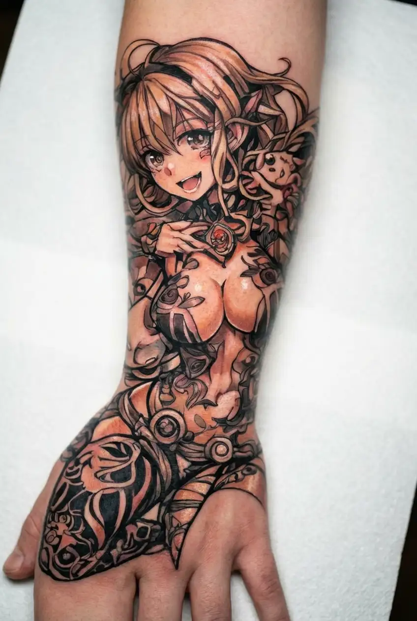 Anime girl nude (Hentai) tattoo design idea