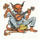 Seated Devil playing a fiddle tattoo design idea