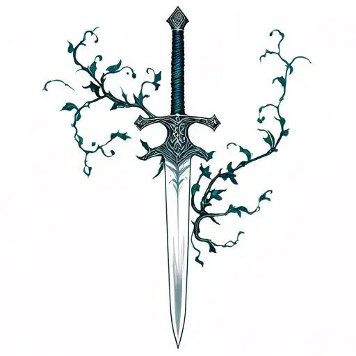 Mulans Fathers Sword sorrounded by vines tattoo design idea