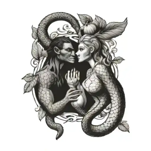 cobra snake Adam and Eve eating the apple tattoo design idea