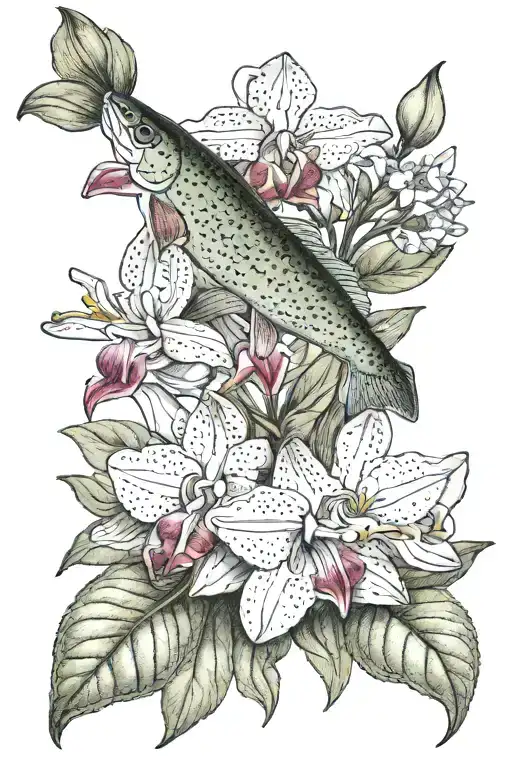 brook trout orchid flower tattoo design idea