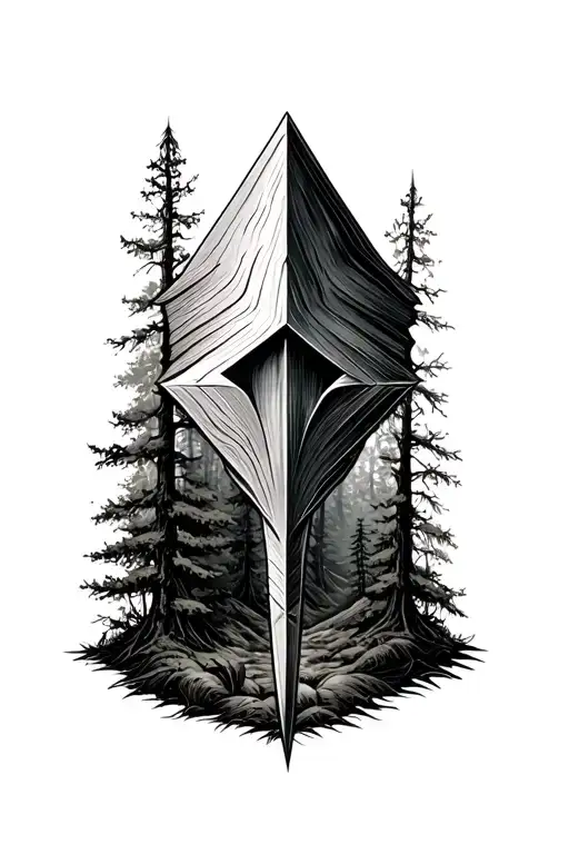 arrow head surrounded by a forrest  tattoo design idea