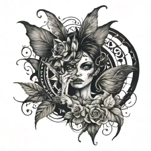 Dark fairy full body with head a hypnotizing eye...Instead of head just an eye...FULL BODY  tattoo design idea