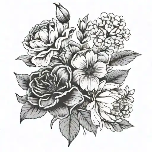 Minimalistic Birth Flowers of September, March and April together tattoo design idea
